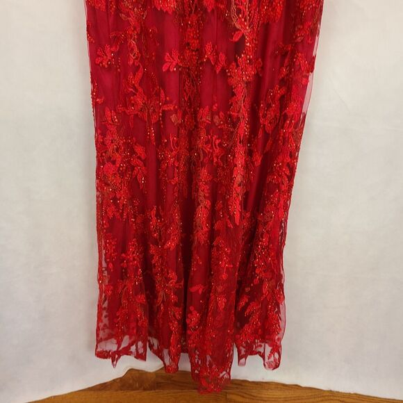 MAC DUGGAL 20330 Red Embellished Plunge Neck Illusion  Mermaid Gown (12)--$798 - Picture 10 of 13